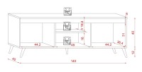 Meuble TV scandinave TUEW 140cm, 3 portes, coloris chêne et graphite.