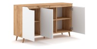 Buffet bas type scandinave collection TUEW 3 portes, coloris hêtre et blanc mat