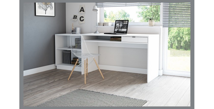 Large bureau droit coloris blanc collection SOB moderne et élégant