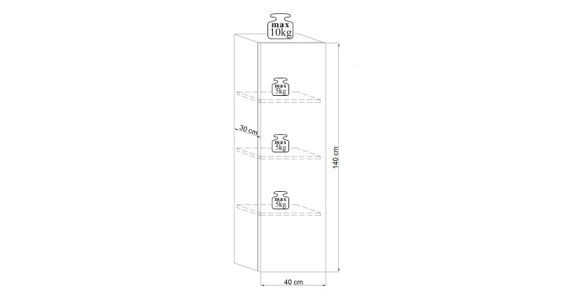 Colonne suspendue design NEVER, 1 porte, 140 cm, noir brillant