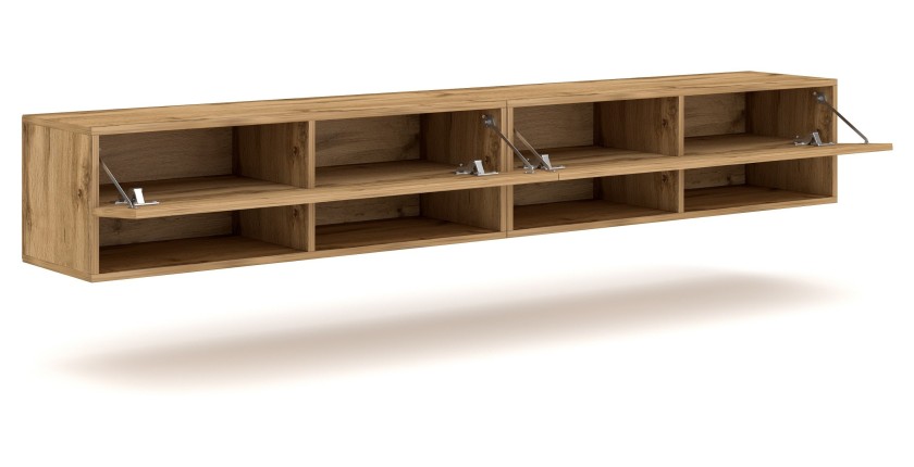 Meuble TV suspendu design CLUJ, 280 cm, couleur chêne wotan