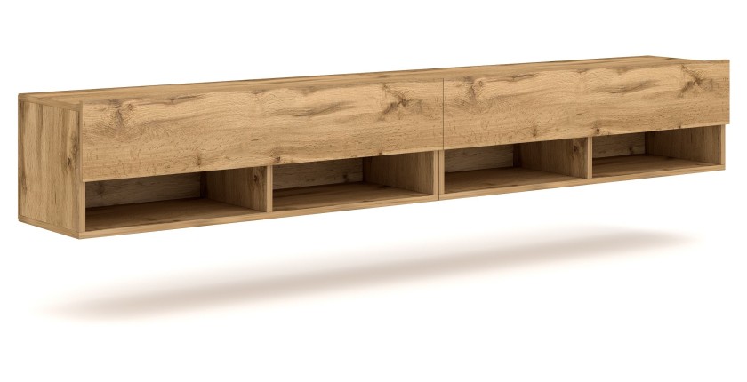 Meuble TV suspendu design CLUJ, 280 cm, couleur chêne wotan