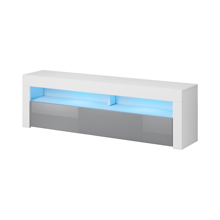 Meuble TV design MEXICO 140 cm à 1 portes et 2 niches coloris blanc brillant