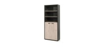 Bibliothèque de Bureau - Meuble 2 Portes et étagères  Chêne clair et Noir | Collection DEPÉ | Meublorama