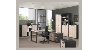 Bibliothèque de Bureau - Meuble 2 Portes et étagères  Chêne clair et Noir | Collection DEPÉ | Meublorama
