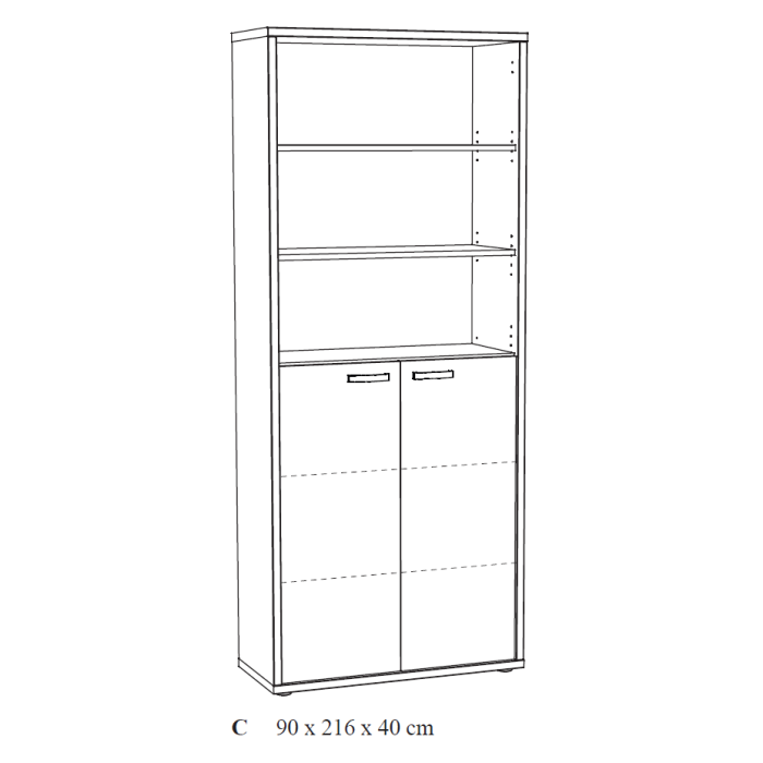 Biblioteca de oficina DEPÉ – 2 puertas y estantes – Roble claro y Negro – L90 x H216 x P40 cm