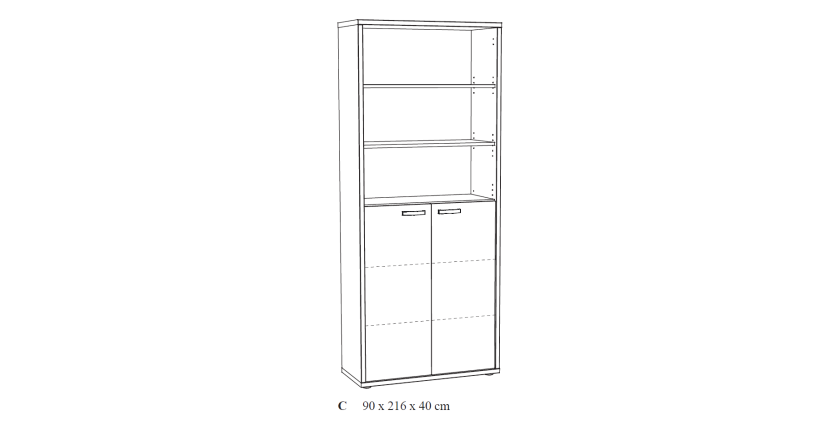 Bibliothèque de Bureau - Meuble 2 Portes et étagères  Chêne clair et Noir | Collection DEPÉ | Meublorama