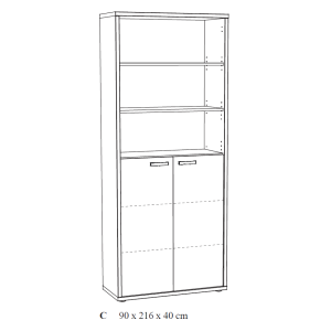 Bibliothèque de Bureau - Meuble 2 Portes et étagères  Chêne clair et Noir | Collection DEPÉ | Meublorama