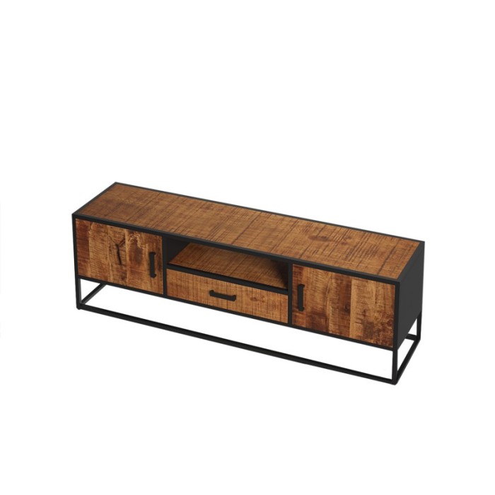 Meuble TV collection MADEIRO Structure métal et bois exotique de Mangolia. Idéal pour un salon de style industriel. L160cm