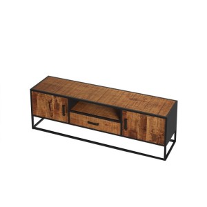 Meuble TV collection MADEIRO Structure métal et bois exotique de Mangolia. Idéal pour un salon de style industriel. L160cm