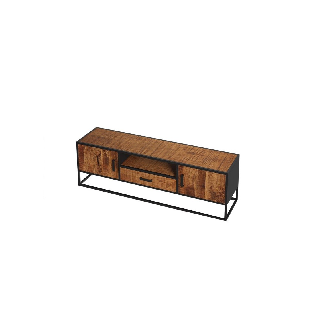 Meuble TV collection MADEIRO Structure métal et bois exotique de Mangolia. Idéal pour un salon de style industriel. L160cm