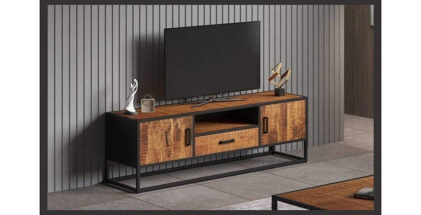 Meuble TV collection MADEIRO Structure métal et bois exotique de Mangolia. Idéal pour un salon de style industriel. L160cm