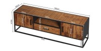 Meuble TV collection MADEIRO Structure métal et bois exotique de Mangolia. Idéal pour un salon de style industriel. L160cm