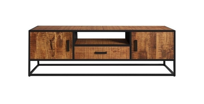 Meuble TV collection MADEIRO Structure métal et bois exotique de Mangolia. Idéal pour un salon de style industriel. L160cm