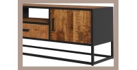 Meuble TV collection MADEIRO Structure métal et bois exotique de Mangolia. Idéal pour un salon de style industriel. L160cm