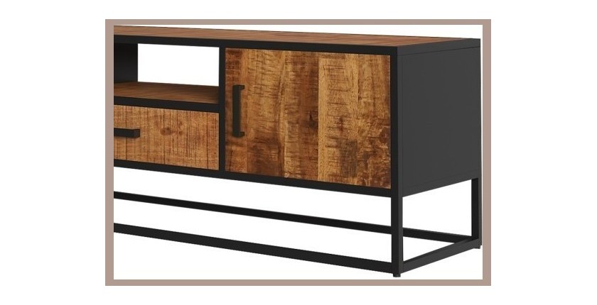 Meuble TV collection MADEIRO Structure métal et bois exotique de Mangolia. Idéal pour un salon de style industriel. L160cm