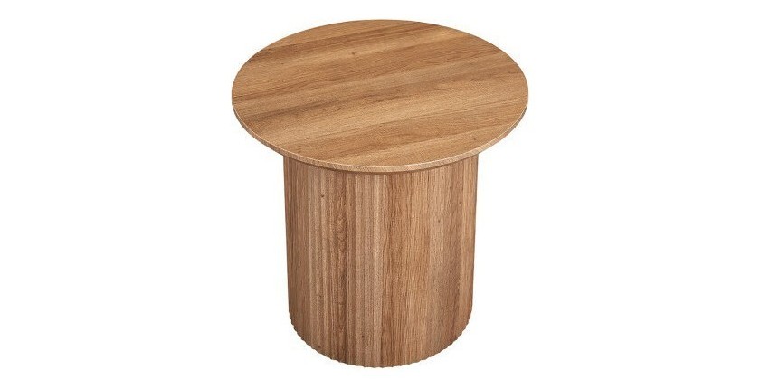 Table basse collection VAGOS effet chêne vieilli diamètre 50 cm