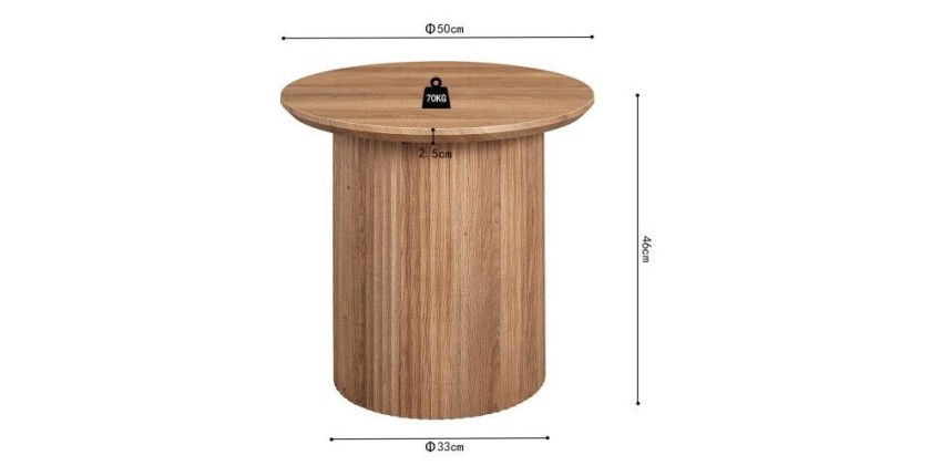 Table basse collection VAGOS effet chêne vieilli diamètre 50 cm