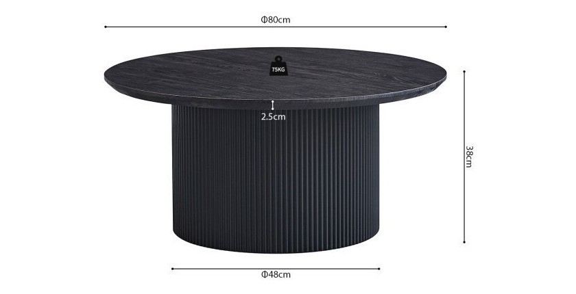 Table basse VAGOS – Effet bois brun foncé – Ronde – Diamètre 80 cm – Design élégant et robuste