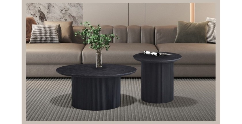 Table basse VAGOS – Effet bois brun foncé – Ronde – Diamètre 80 cm – Design élégant et robuste