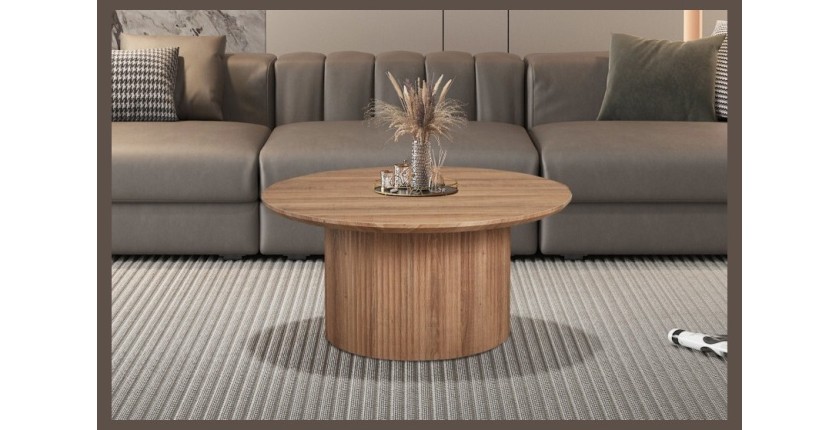Table basse collection VAGOS effet chêne vieilli diamètre 80 cm