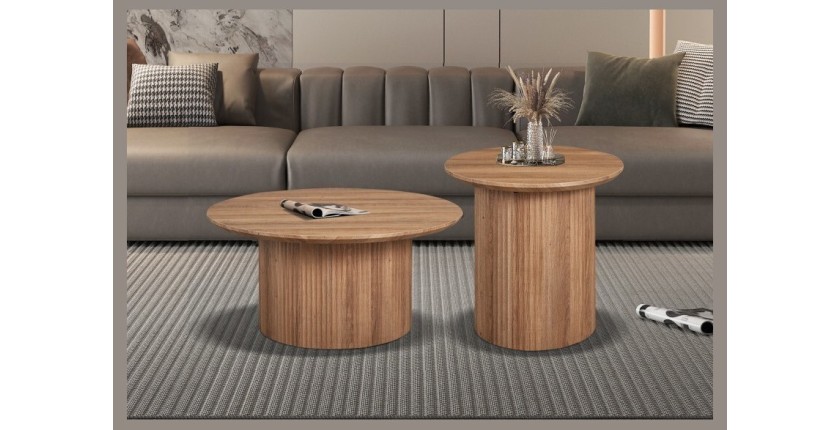 Table basse collection VAGOS effet chêne vieilli diamètre 80 cm