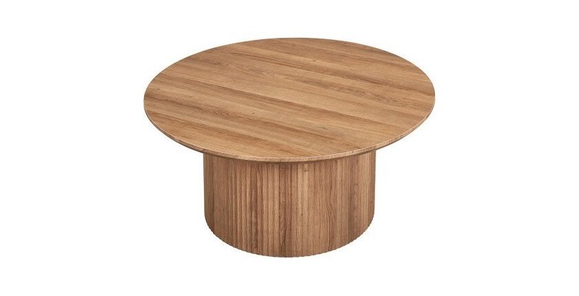 Table basse collection VAGOS effet chêne vieilli diamètre 80 cm