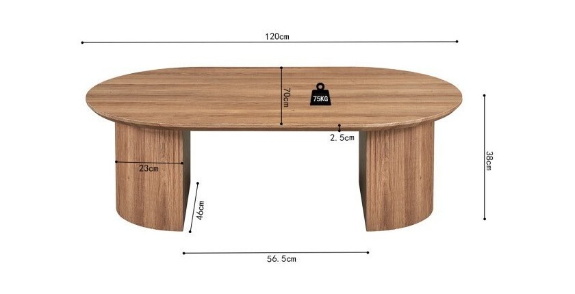 Table basse collection VAGOS effet chêne vieilli longueur 120 cm