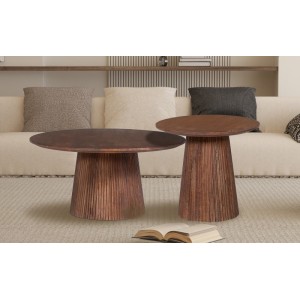 Table basse collection RIMBAUD effet bois brun clair diamètre 50 cm