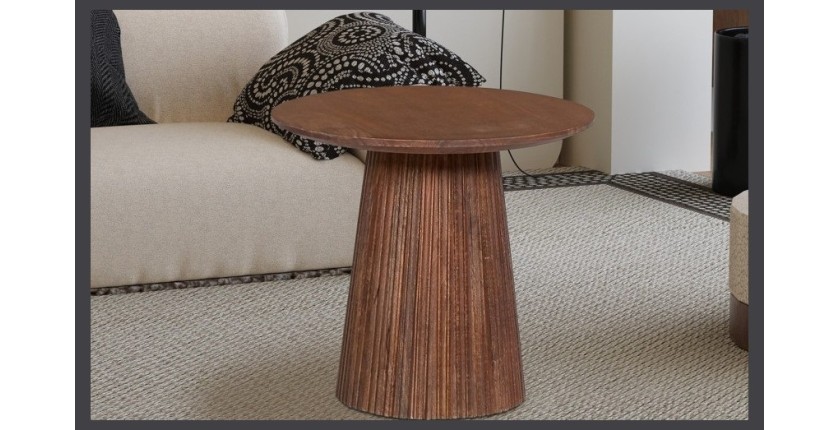 Table basse collection RIMBAUD effet bois brun clair diamètre 50 cm