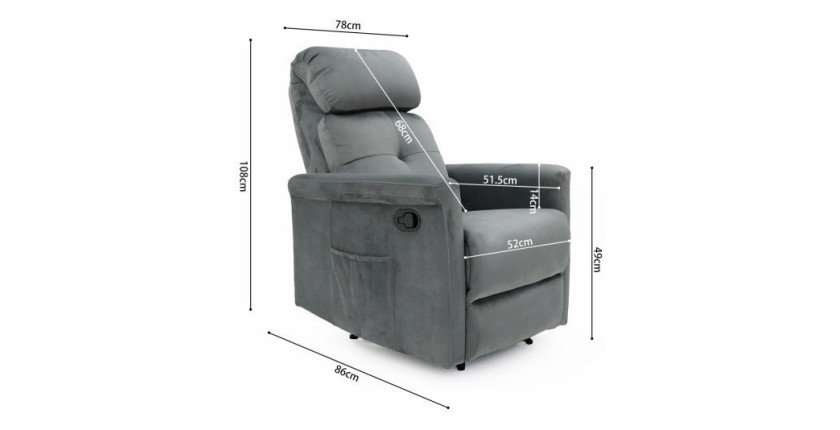 Fauteuil relaxation relevable manuellement VENISE coloris gris