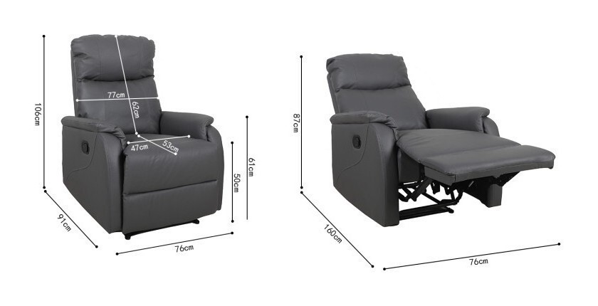 Fauteuil relaxation relevable manuellement BERLIN coloris gris