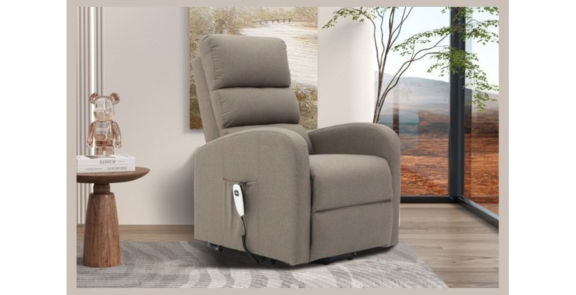 Fauteuil relaxation releveur electrique SYDNEY Tissu Taupe