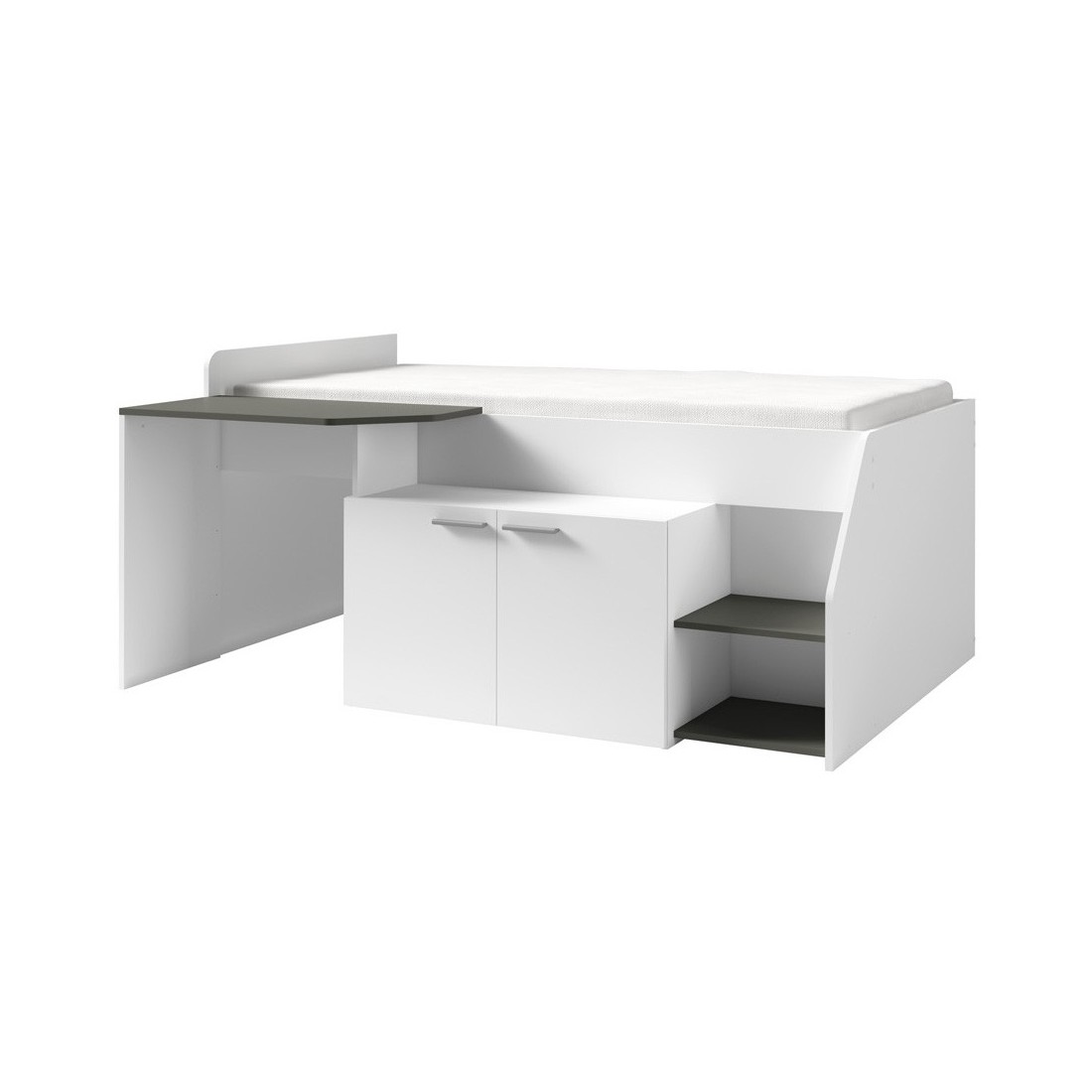 Lit combiné enfant 90x200 collection ZOLA - Coloris blanc satin et gris graphite