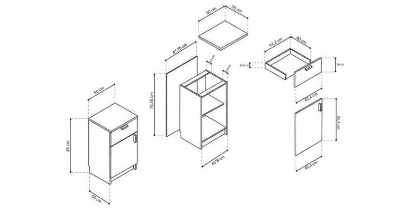 Armoire basse collection GOURMET design blanc. Hauteur 85cm