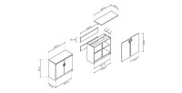 Armoire basse 2 portes collection GOURMET design blanc. Hauteur 85cm