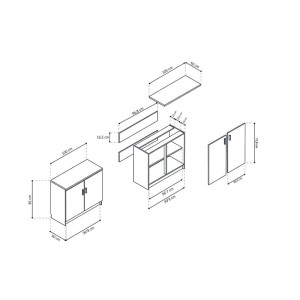 Armoire basse 2 portes collection GOURMET design blanc. Hauteur 85cm