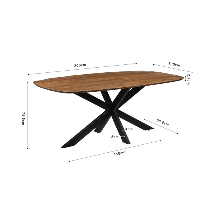 Table à manger BELLA longueur 200cm en bois brut exotique mangolia