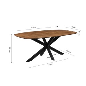 Table à manger BELLA longueur 200cm en bois brut exotique mangolia