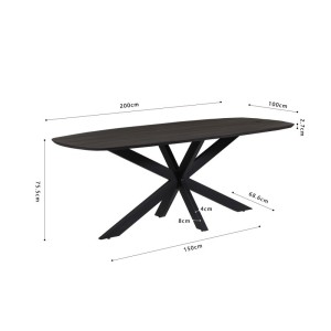 Table à manger BELLA longueur 200cm en bois brut exotique mangolia noir
