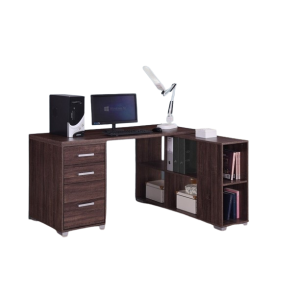 Bureau d'angle contemporain IZMIR coloris noyer et gris et poignées grises.