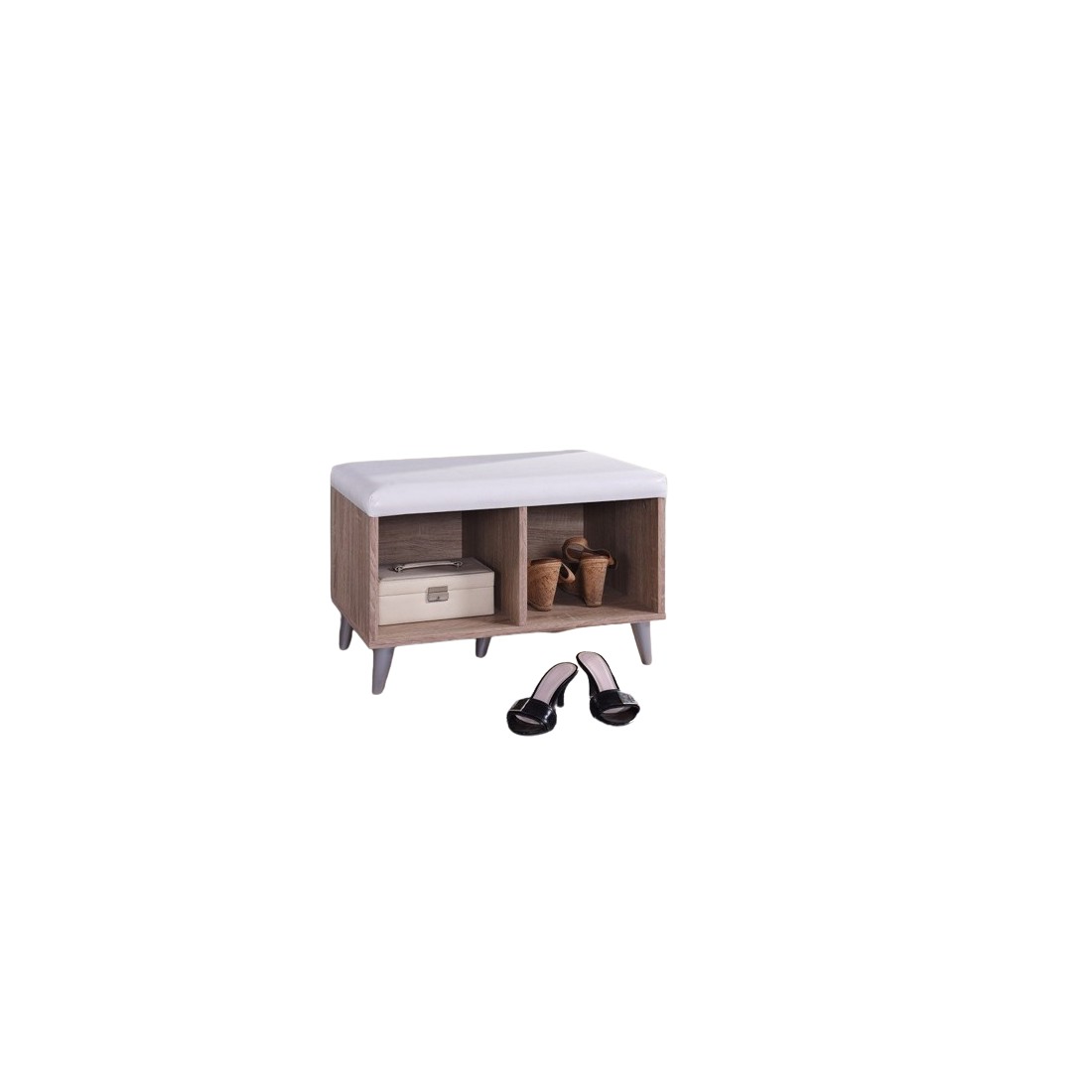 Meuble à chaussures SIDE avec 2 casiers larges, couleur chêne Sonoma et blanc.