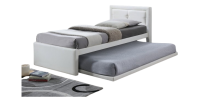 Lit avec tiroir-lit RODAN 90x200 cm en simili cuir coloris blanc, sommier inclus.