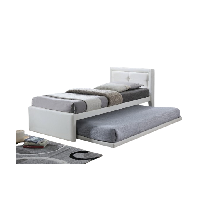Lit avec tiroir-lit RODAN 90x200 cm en simili cuir coloris blanc, sommier inclus.