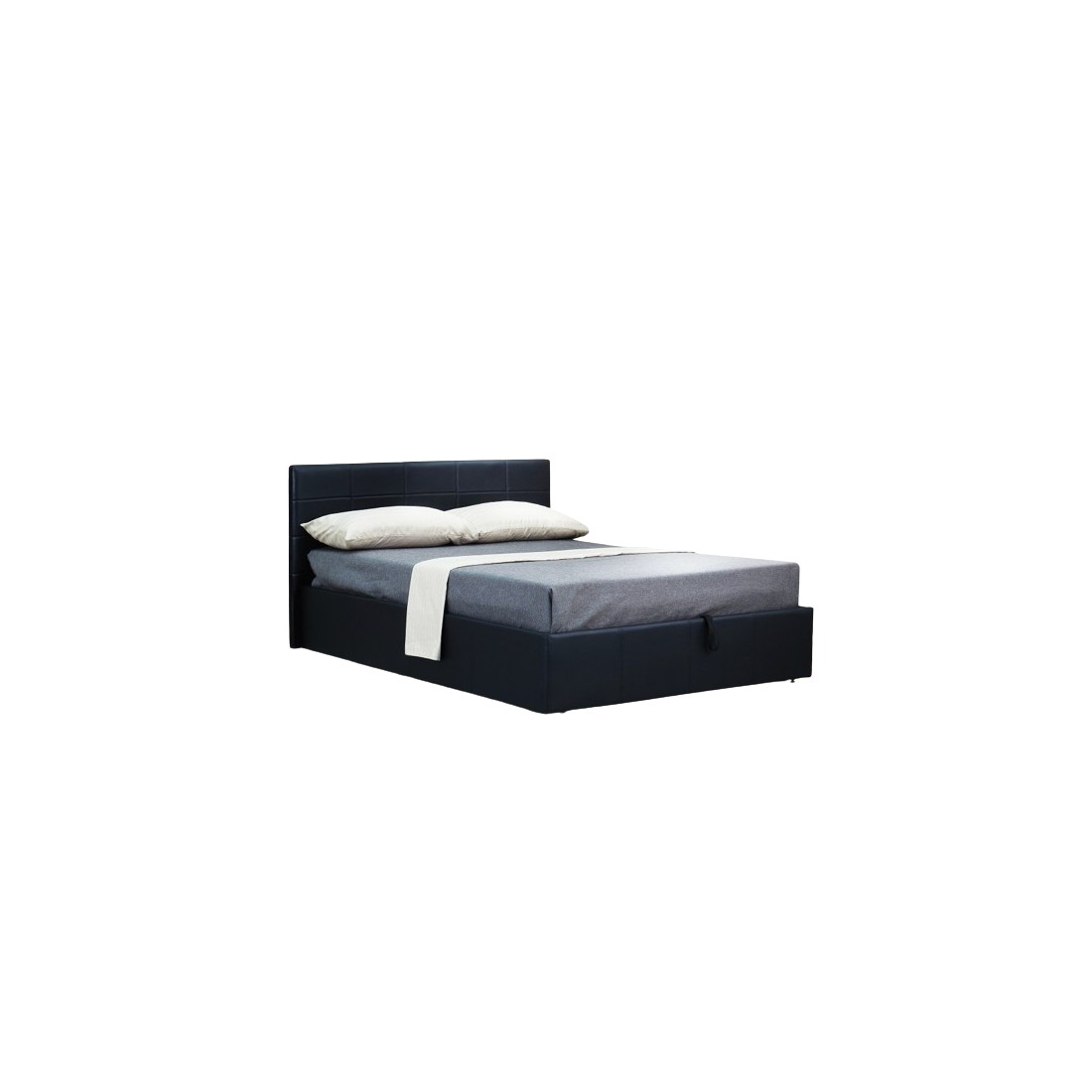 Lit CHANEL 140x200 cm avec coffre de rangement en simili cuir et coloris noir. Sommier inclus.