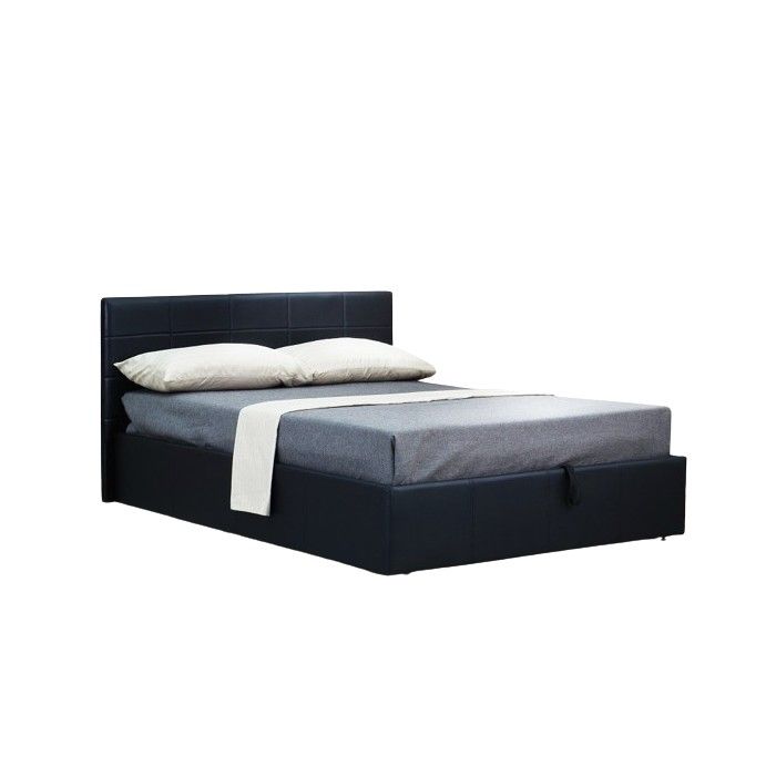 Lit CHANEL 160x200 cm avec coffre de rangement en simili cuir et coloris noir. Sommier inclus.