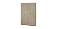 Armoire\Garde robe BARTIN, 3 portes, contemporaine chêne Sonoma et poignées grises.