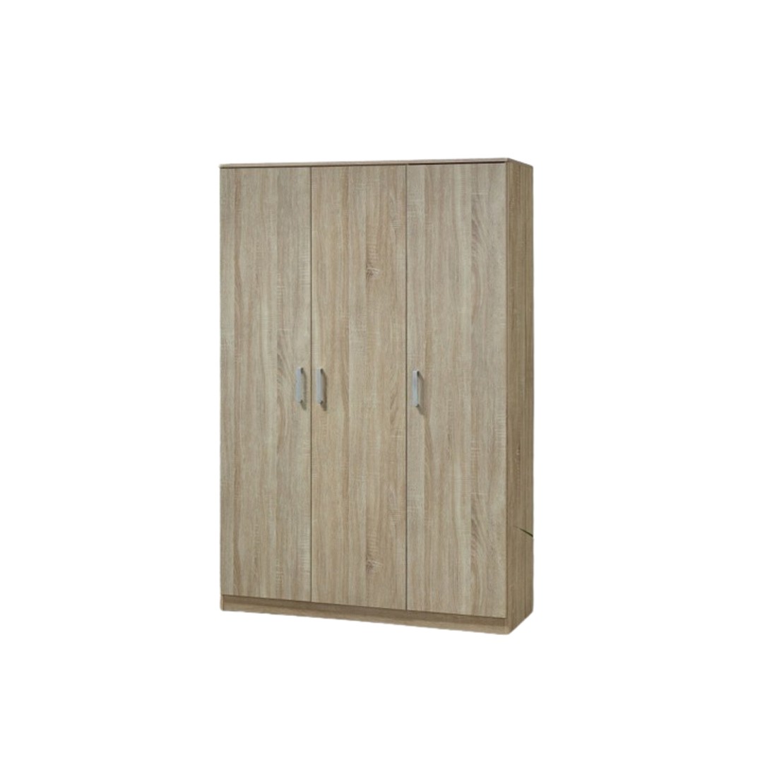Armoire\Garde robe BARTIN, 3 portes, contemporaine chêne Sonoma et poignées grises.