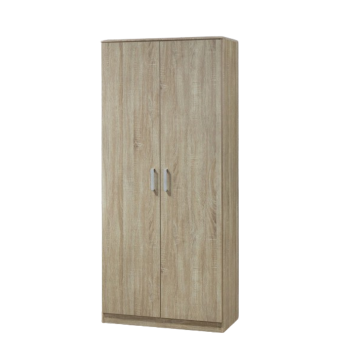 Armoire \ Garde robe SAVIS, 2 portes, contemporaine chêne Sonoma et poignées grises.