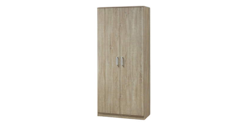Armoire \ Garde robe SAVIS, 2 portes, contemporaine chêne Sonoma et poignées grises.